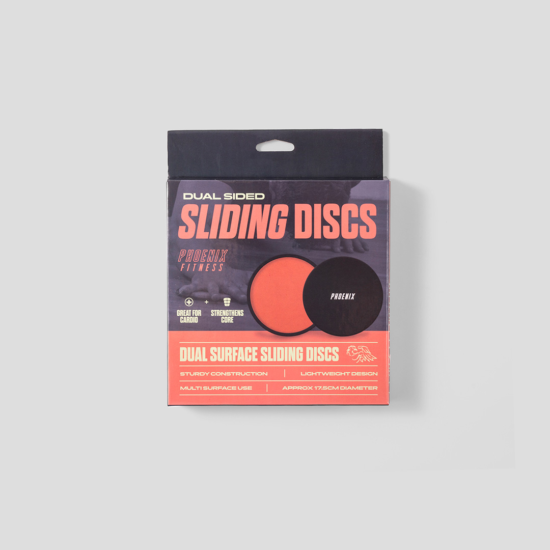 Black and Orange Exercise Sliders by Phoenix Fitness retail pack
