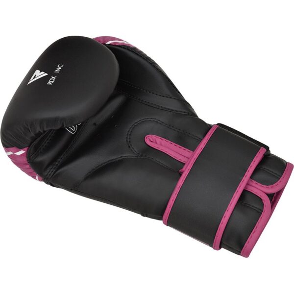 RDX Pink and Black Boxing Gloves. Available in 4oz or 6oz. Underside of the glove
