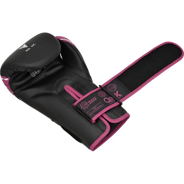RDX Pink and Black Boxing Gloves. Available in 4oz or 6oz, Hook and Loop Image