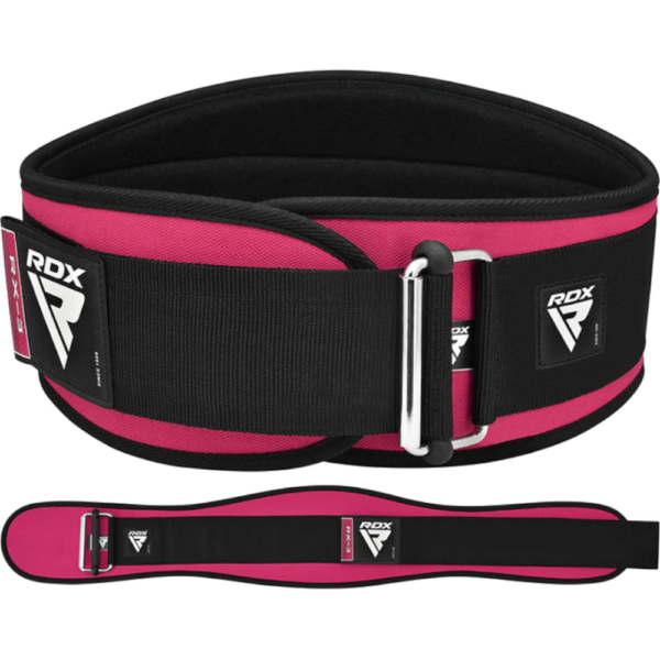 RDX Pink weight lifting belt, closed, and open