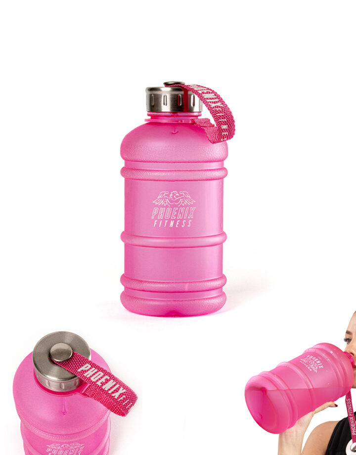 Striking Pink Gym Bottle. Image shows 1litre RY1014 water bottle from 3 angles