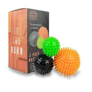 All three of the massage balls in front of the packaging. Lead image