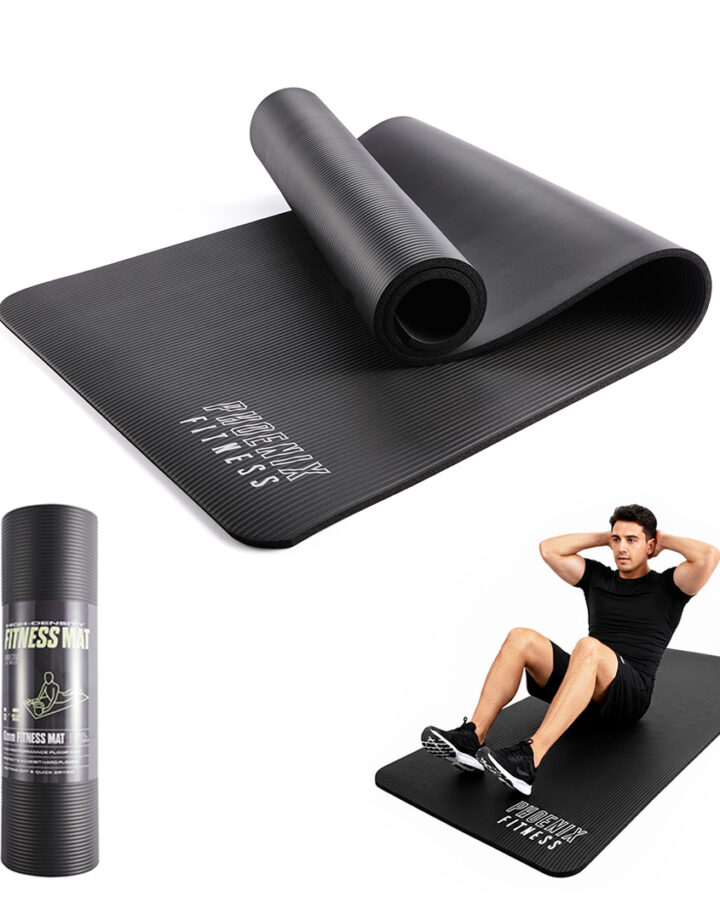 Phoenix Fitness black NBR exercise mat with extra thick, anti-slip and surface protection features