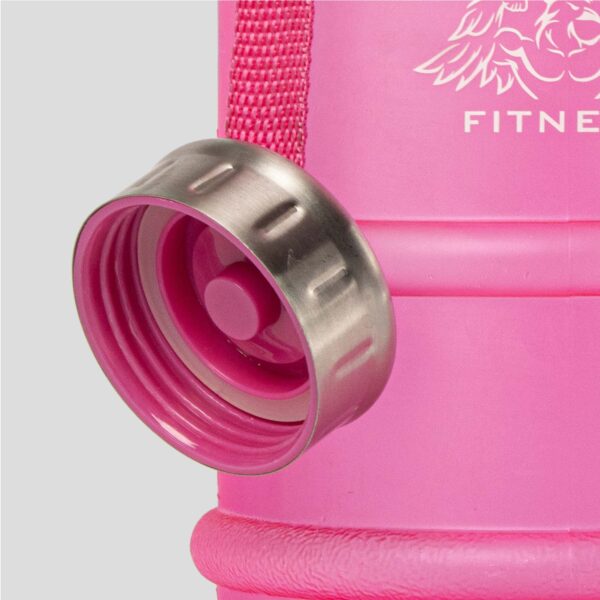 Example of the leak proof screw cap lid on the pink 1 litre water bottle
