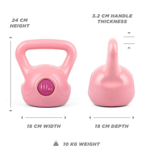 Accurate dimensions of the pink 10kg kettlebell