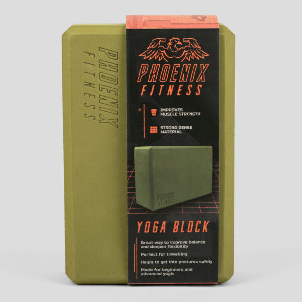 Phoenix Fitness, mobility and yoga block - EVA Foam Green yoga block in its packaging