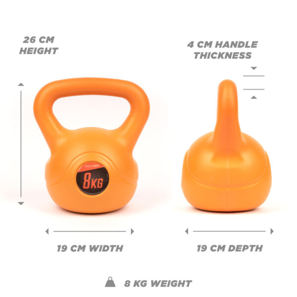 Accurate dimensions of the orange 12kg kettlebell