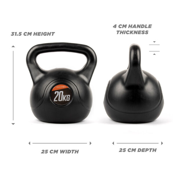 Accurate dimensions of the black 20kg kettlebell