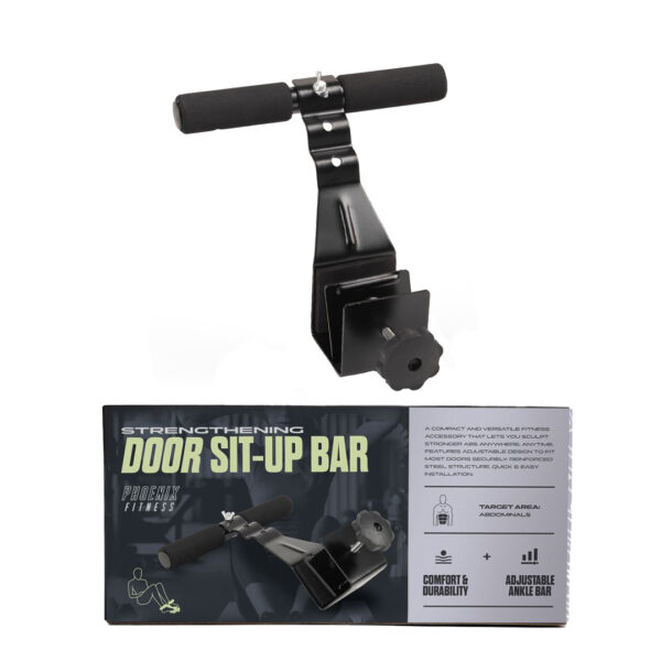 Door sit up bar with packaging for ab workouts at home.