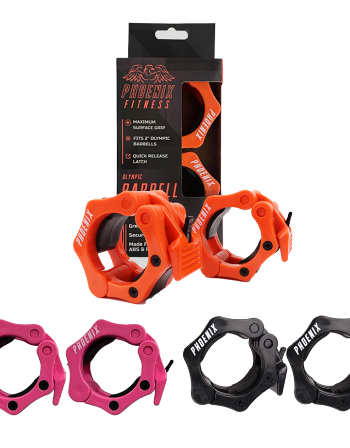 Olympic Barbell Collars available in three colours! Orange, Pink or Black