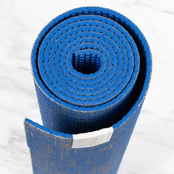 Ecoyoga Jute Mat in Royal Blue rolled up