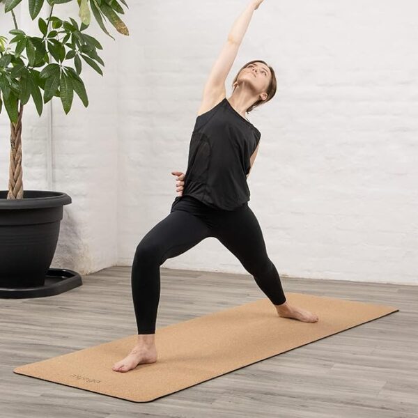 Cork Eco-Friendly Yoga Mat - Lady performing reverse warrior pose