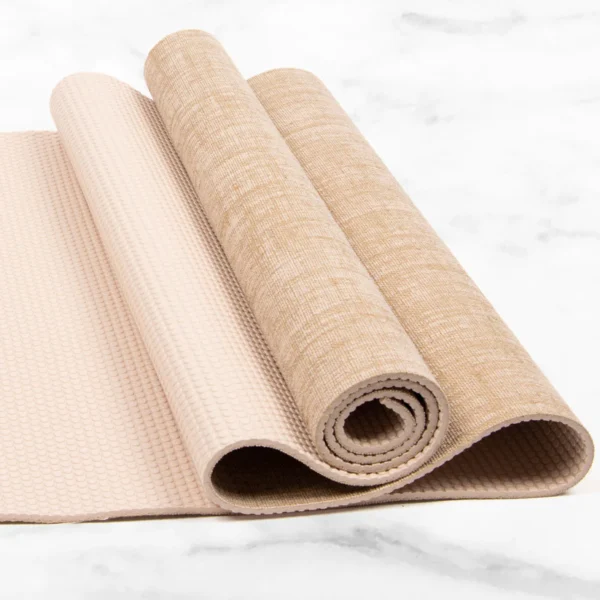 Jute Mat in White, photo showing the 5mm thickness and non slip base