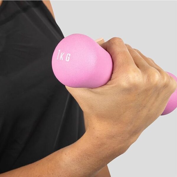 Pink Neoprene Ergonomic Bone Design 1kg Dumbbell In use