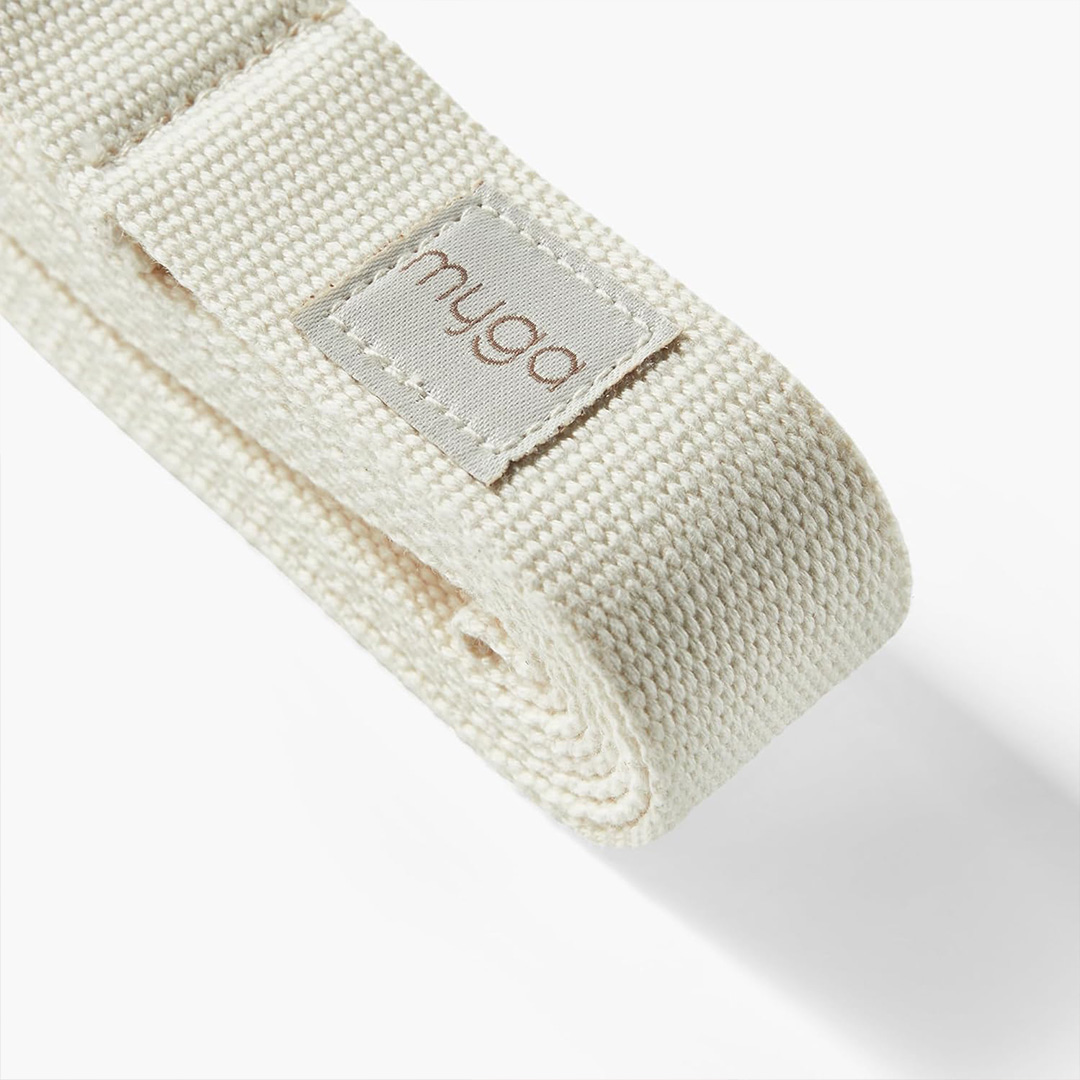 Close up of the 100% Cotton Cream Yoga Strap