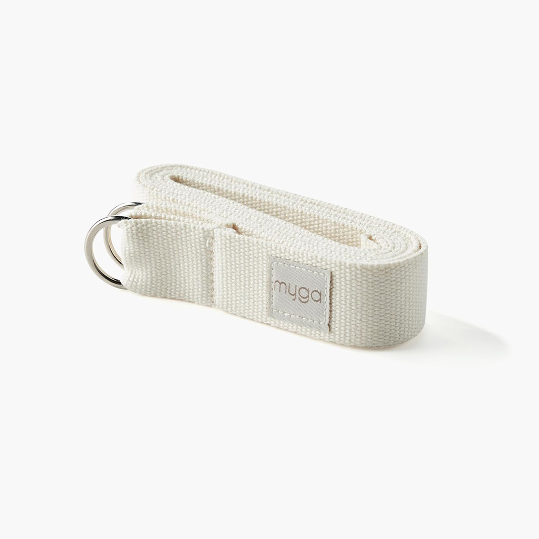 100% Cotton Cream Yoga Strap with durable D-Ring