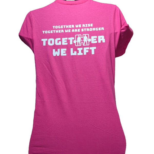 Back print on the Together We Lift Pink Mental Health T Shirt