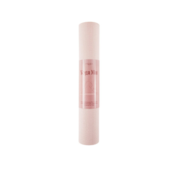 Packaged pink Myga yoga mat rolled and ready to use