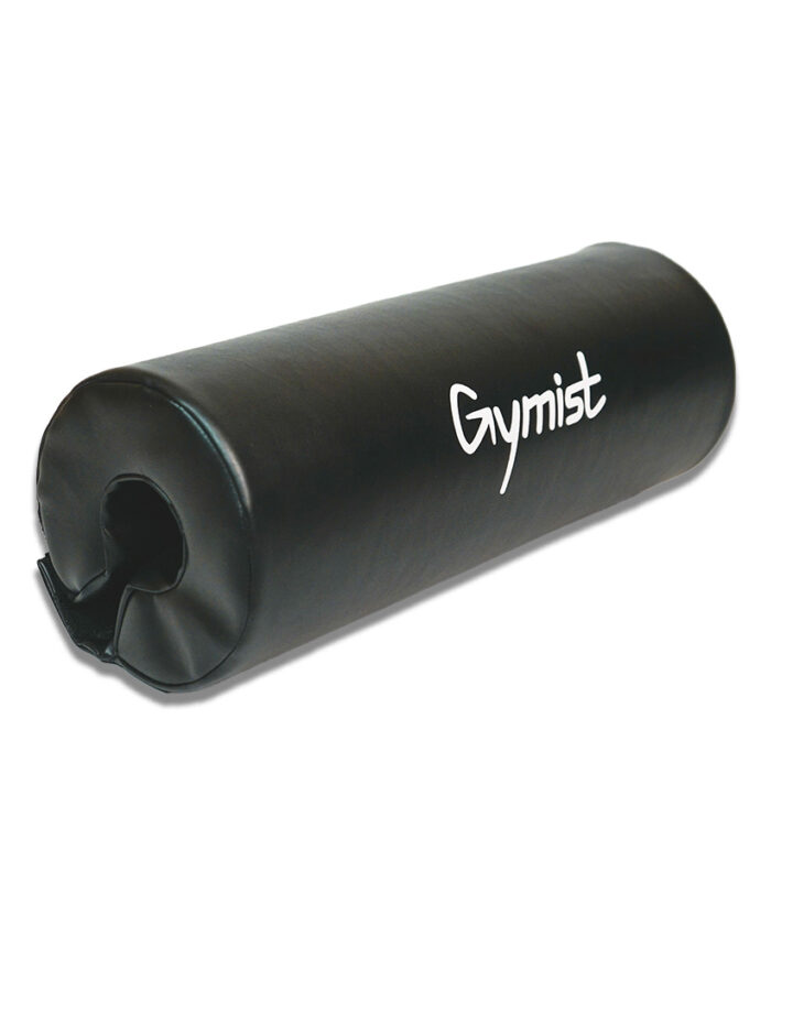 Gymist leather-finished barbell pad on Olympic bar – best gym barbell pad for squats and hip thrusts