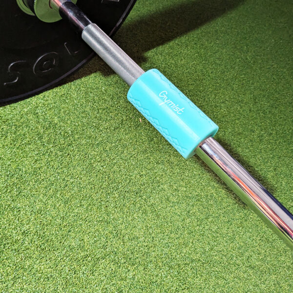 Teal Fat Grip on olympic barbell
