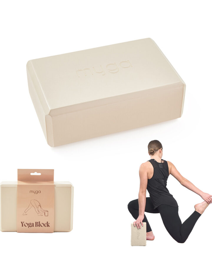 Sand yoga block for yoga beginners on practice mat