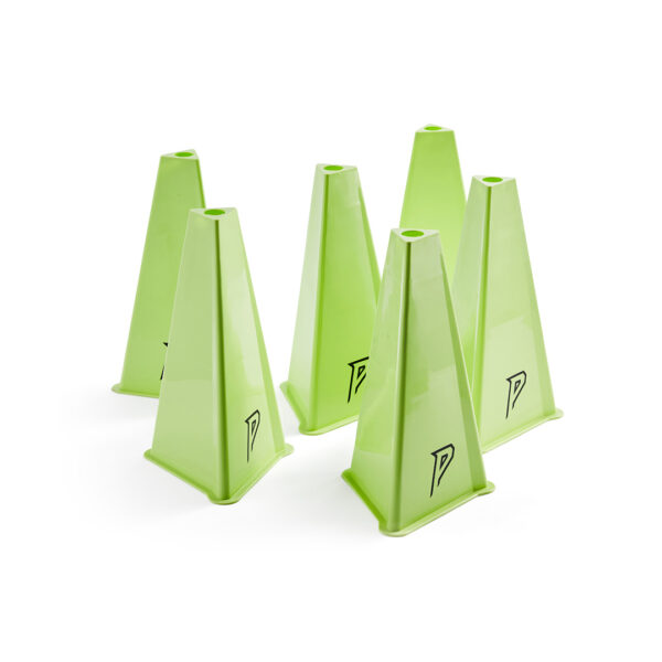 Six high-visibility agility cones for speed and agility training