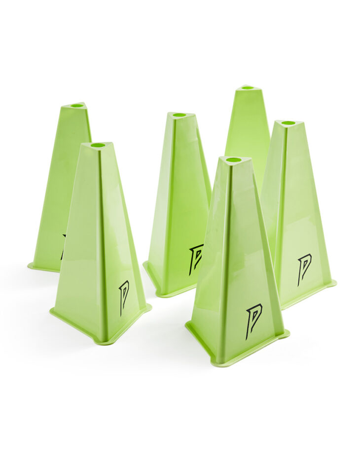 Six high-visibility agility cones for speed and agility training