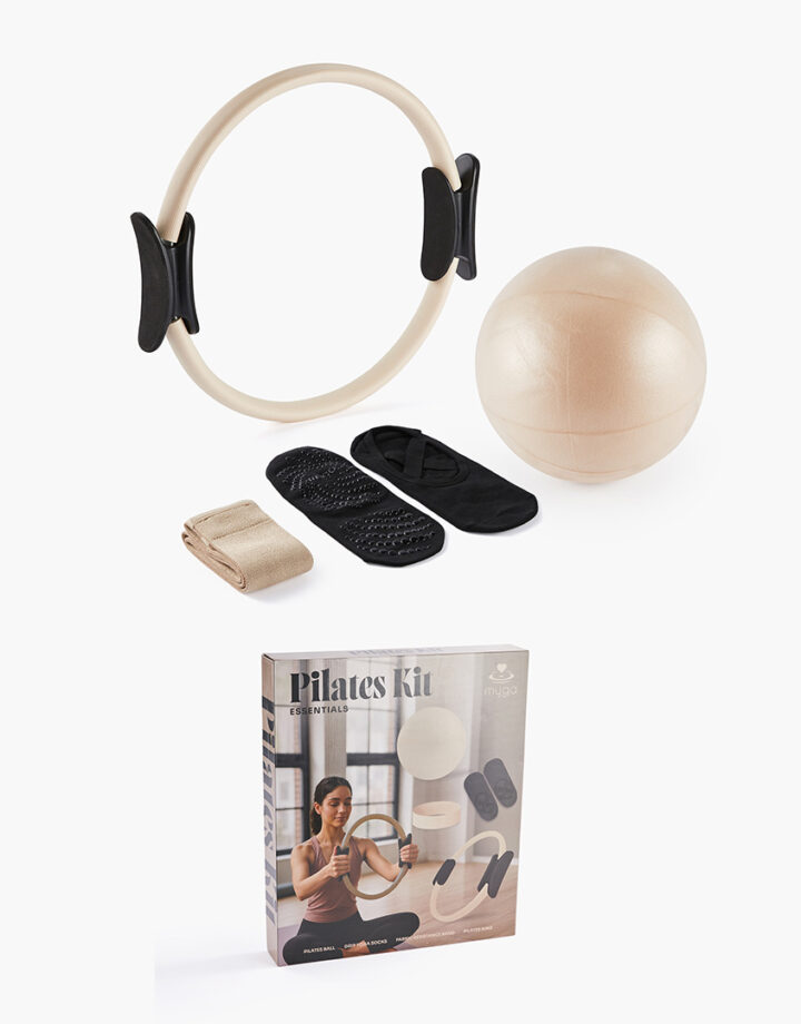 Cream Pilates Starter Kit including Pilates Ring, Pilates Ball, Grip Socks and Resistance Band