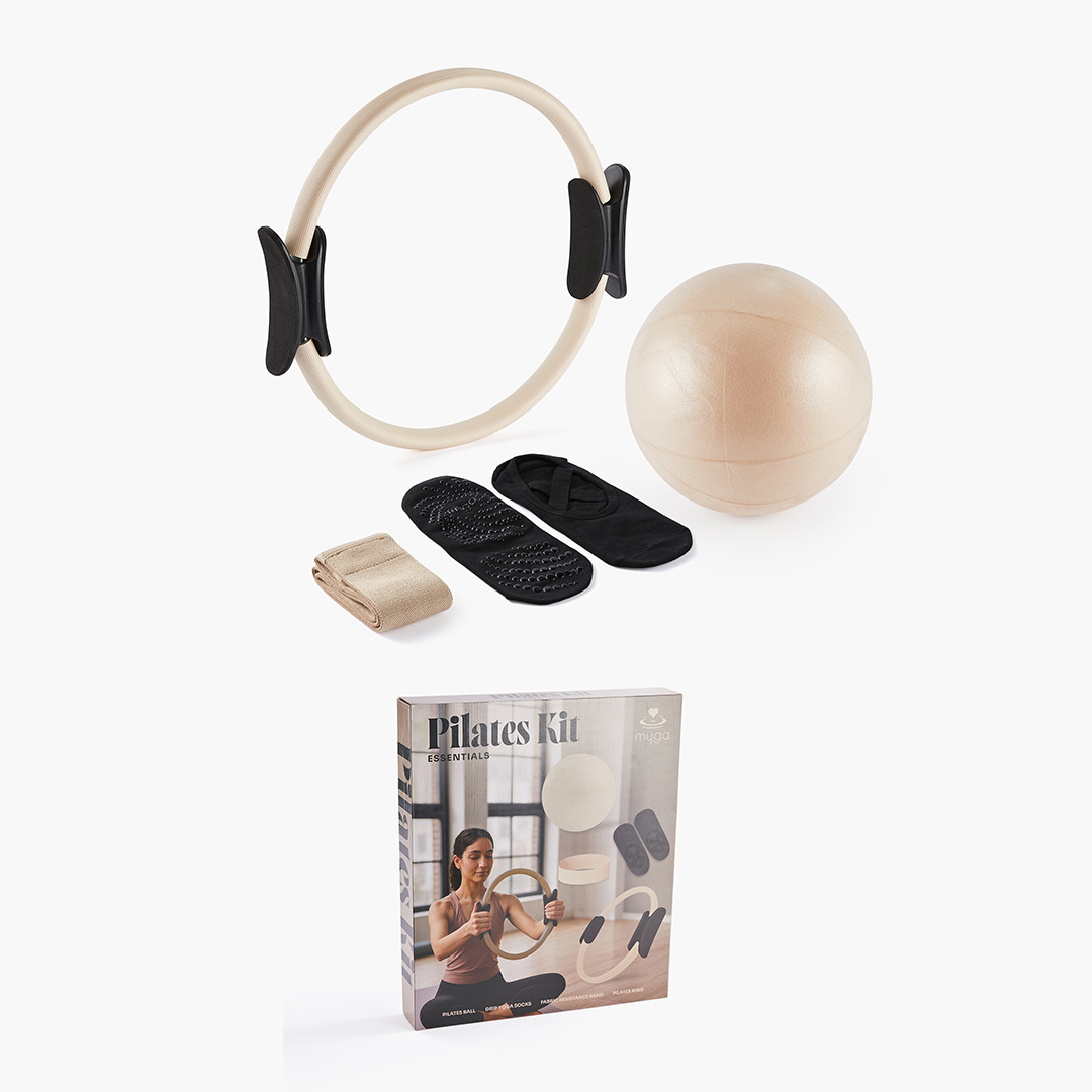 Cream Pilates Starter Kit including Pilates Ring, Pilates Ball, Grip Socks and Resistance Band