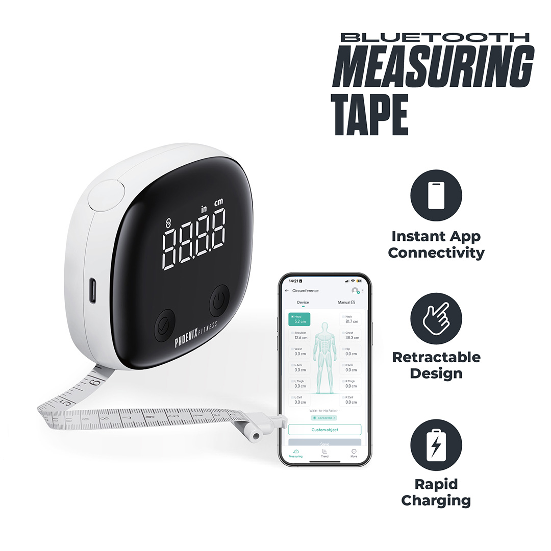 Digital body measuring tape with retractable measuring tape and LED display