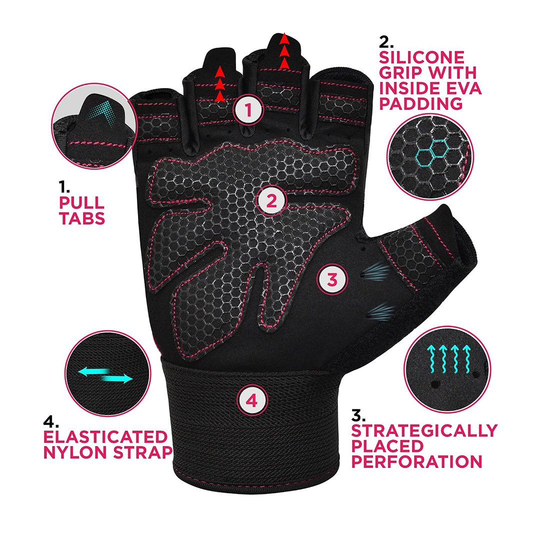 Key benefits of the palm of the pink W1 Gym gloves by RDX Sports