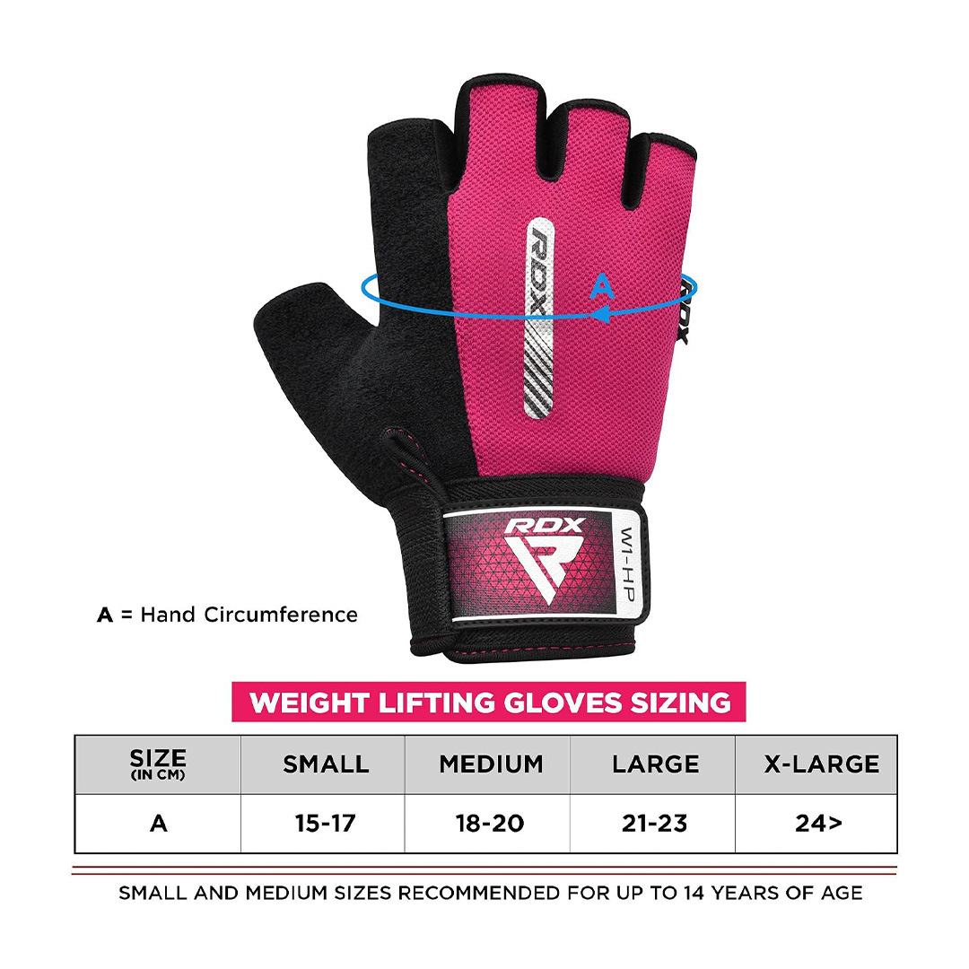Dimensions listed for the RDX Pink Gym Weightlifting Gloves