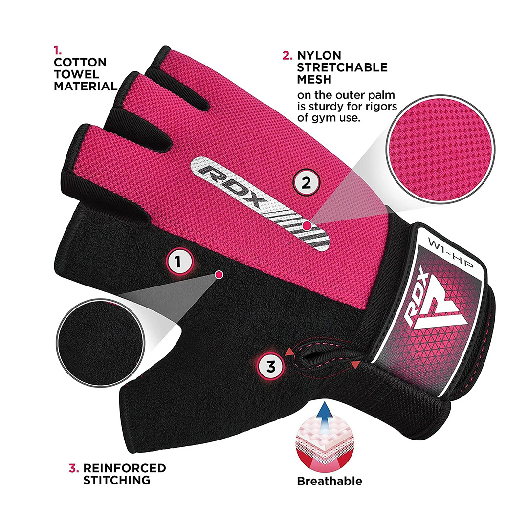 Key benefits of the rear of the pink RDX Gym Gloves