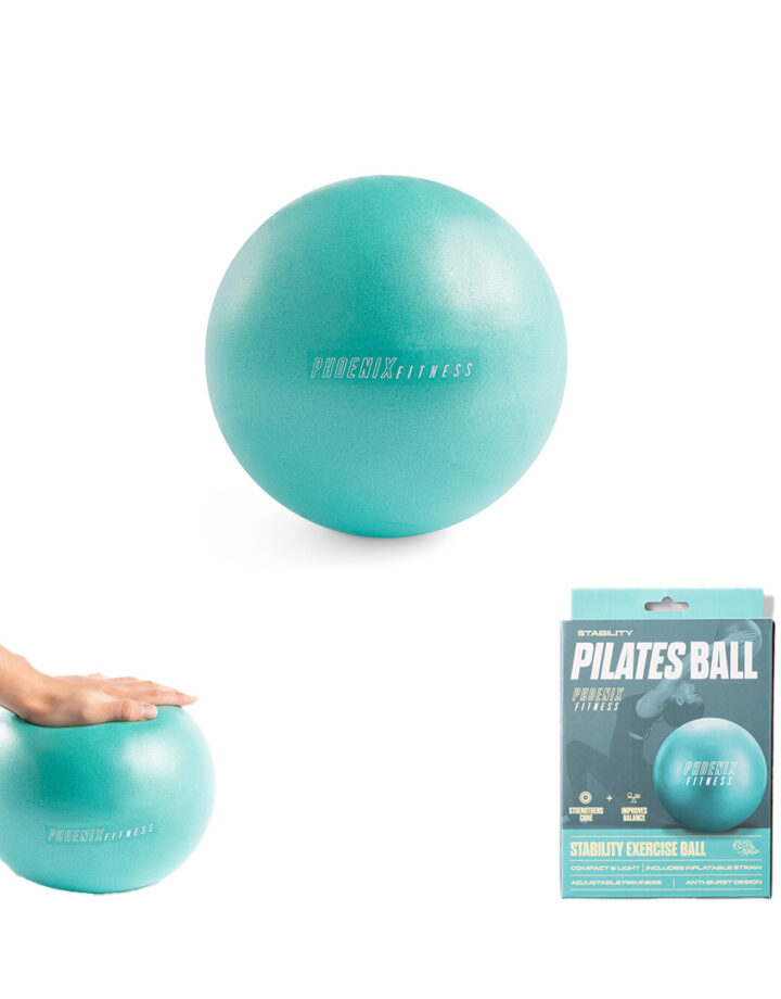 Aqua Teal Green Pilates ball, and its packaging