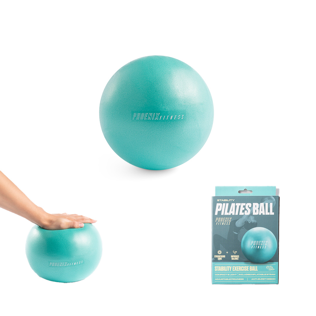 Aqua Teal Green Pilates ball, and its packaging