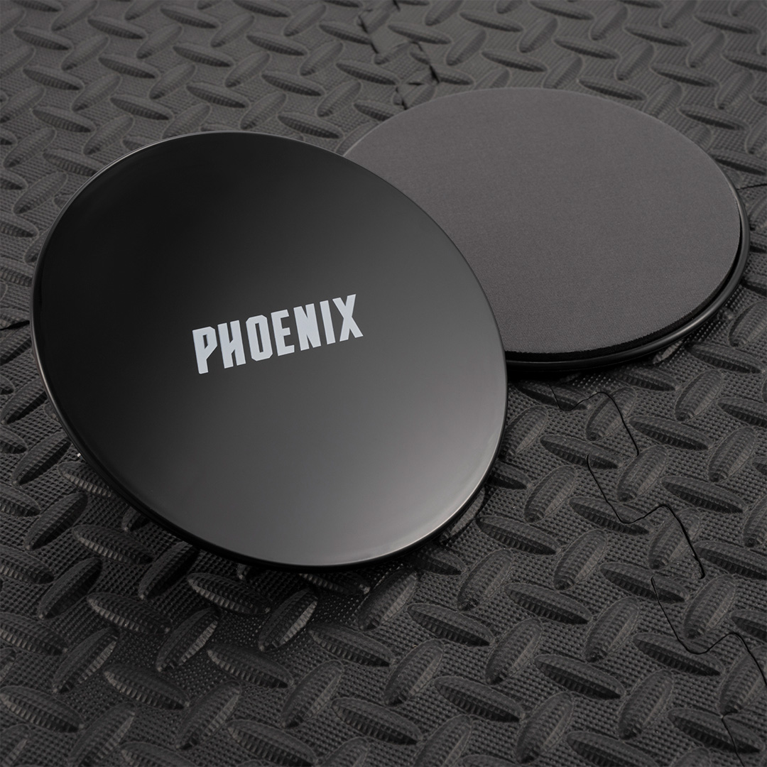 Phoenix Fitness black core slider discs for gym and home workouts