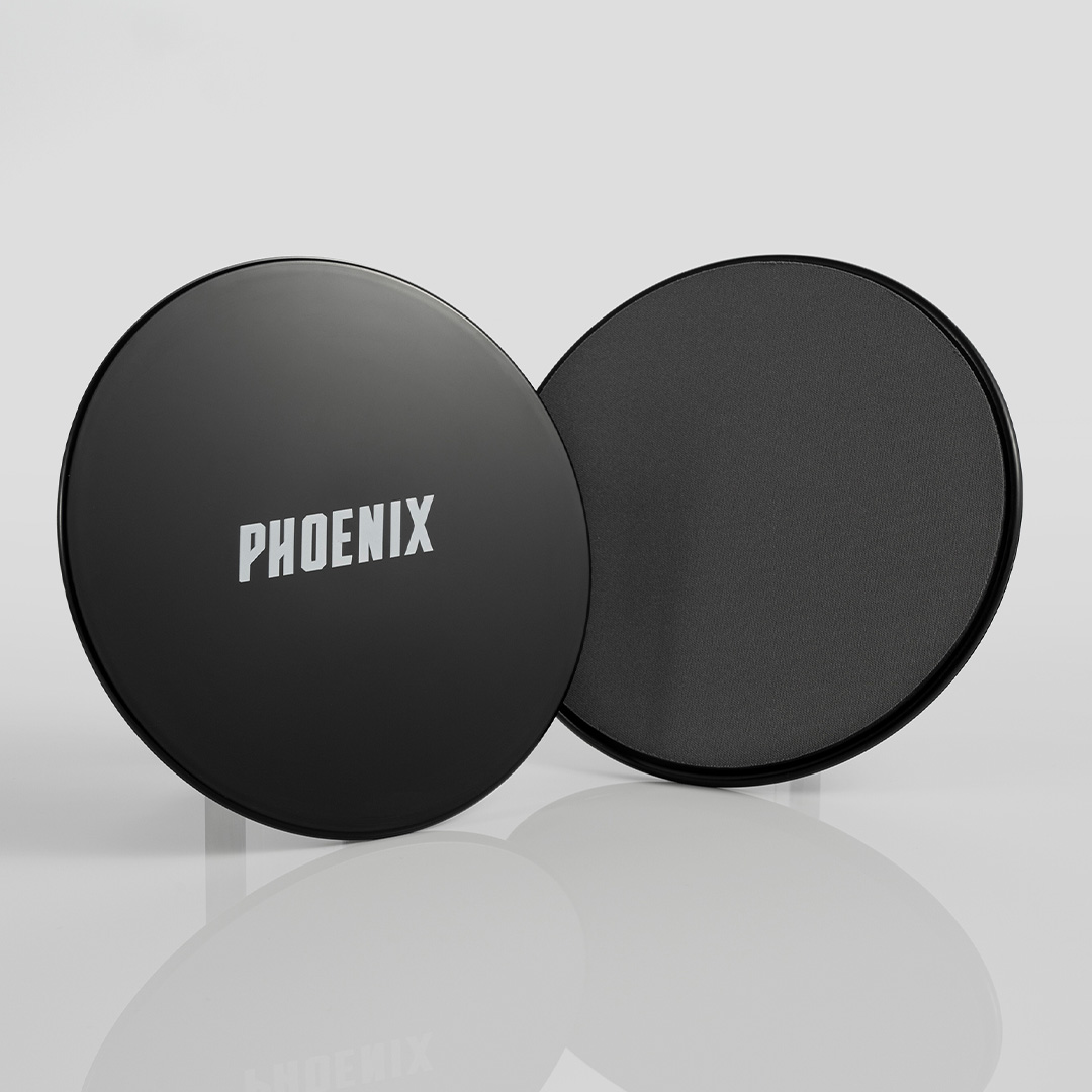 Black core exercise sliders showing smooth and padded sides