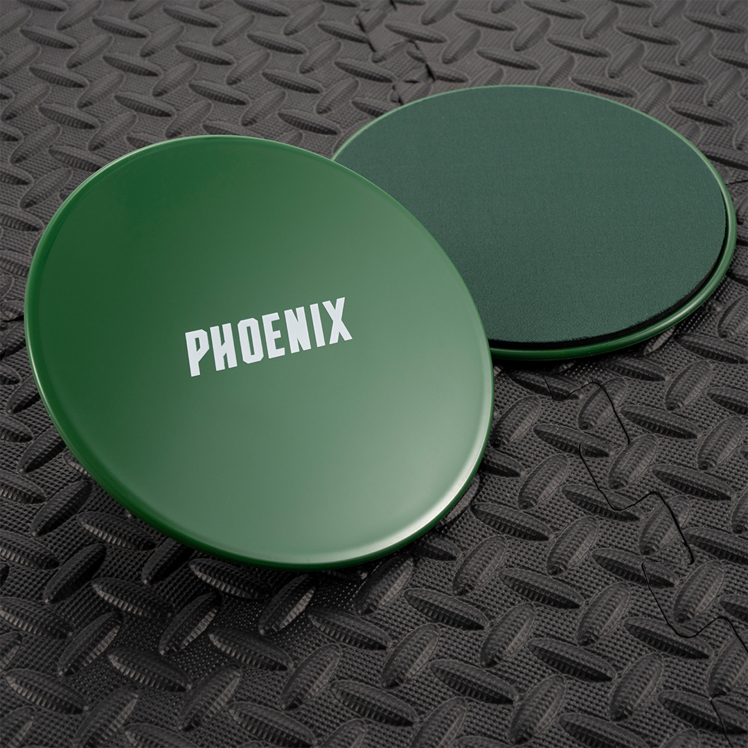 Green gliding discs for home and gym exercise