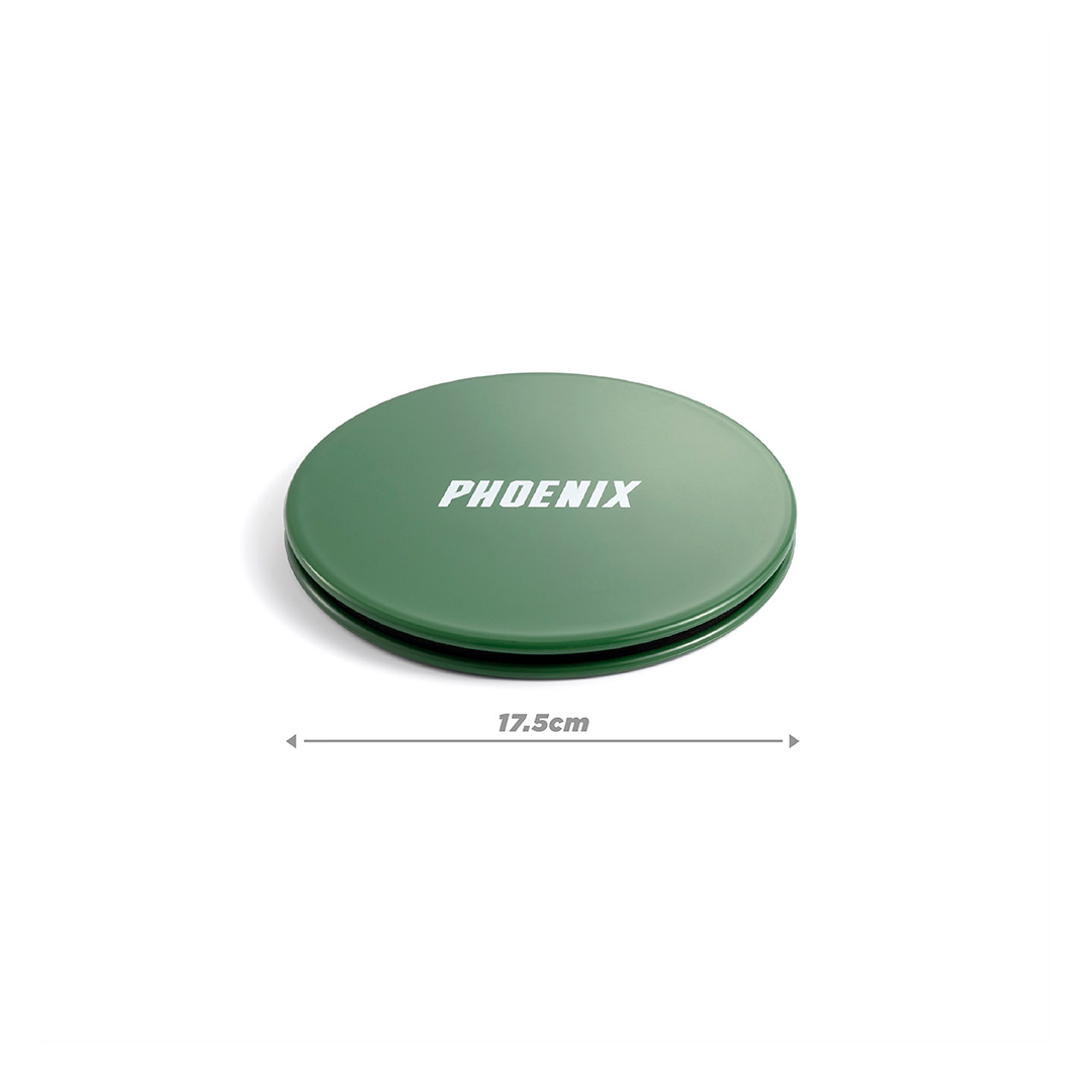 Phoenix Fitness green gliding disc measuring 17.5cm diameter