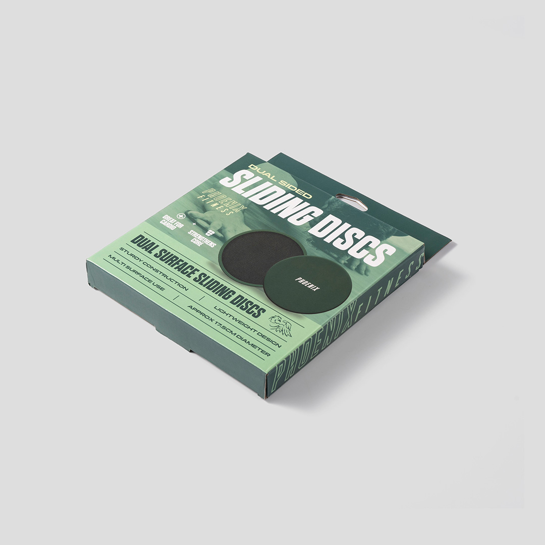 Green Phoenix Fitness gliding exercise discs in retail packaging