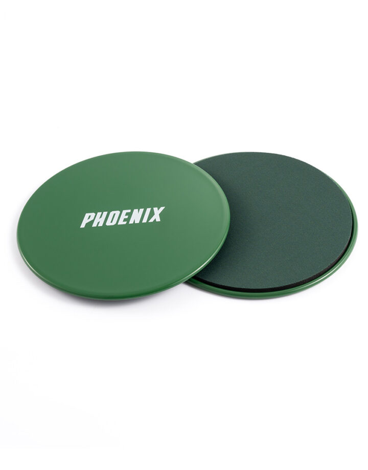 Pair of Phoenix Fitness green gliding discs for home workouts