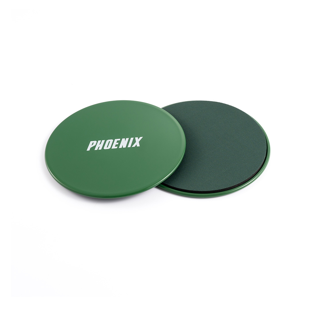 Pair of Phoenix Fitness green gliding discs for home workouts
